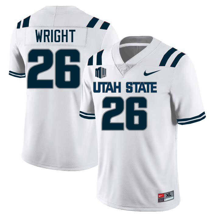 Utah State Aggies #26 Nathan Wright College Football Jerseys Stitched-White